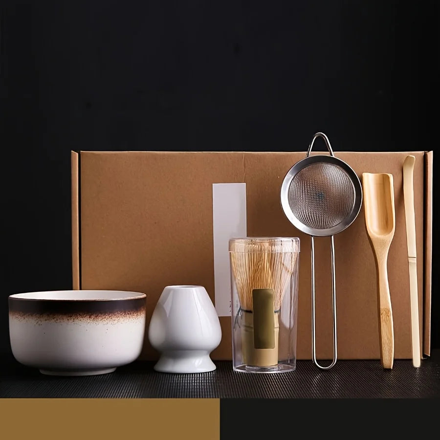 La experiencia completa: Set para la ceremonia del matcha japonés (cuenco de cerámica para chawan, batidor de bambú y tamiz de precisión)