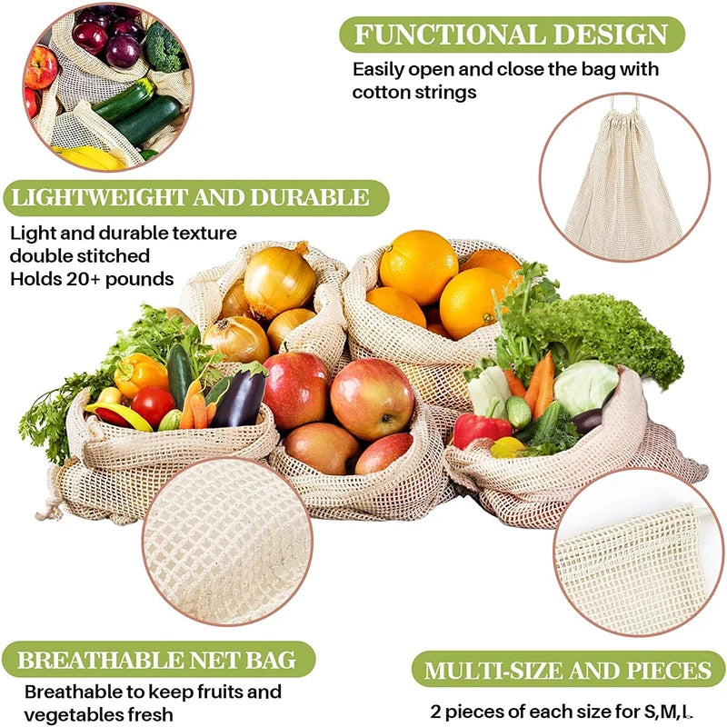 Reusable Cotton String Bag | Eco-Friendly Mesh Grocery Tote for Fruits & Veggies