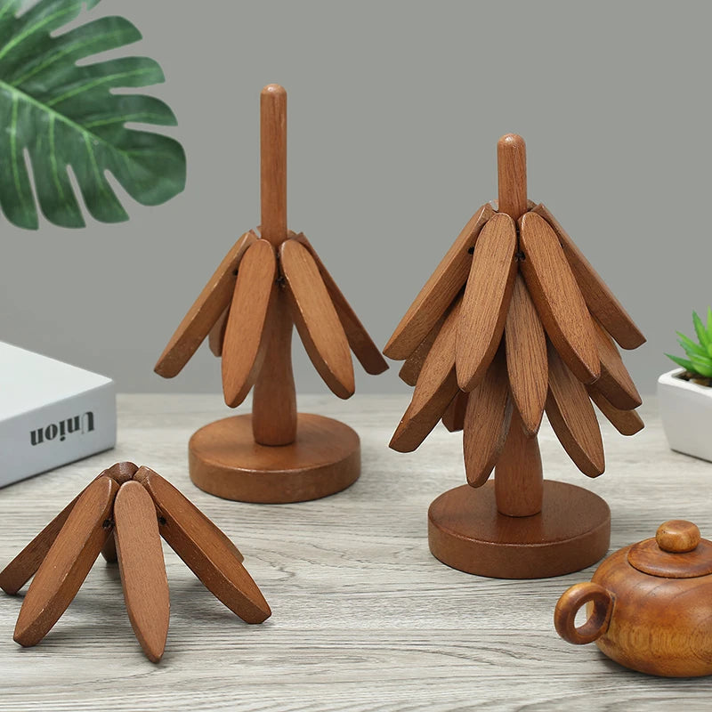The Table Tree – Juego de salvamanteles de madera escultural de 4 piezas hecho a mano